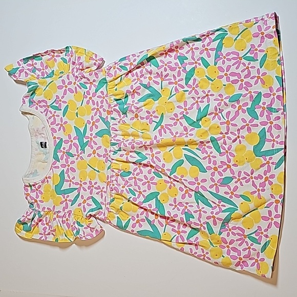 Tea Collection Dress Ruffle Short Sleeve Crew Neck Malagasy Vanilla Floral 3T - Picture 1 of 8